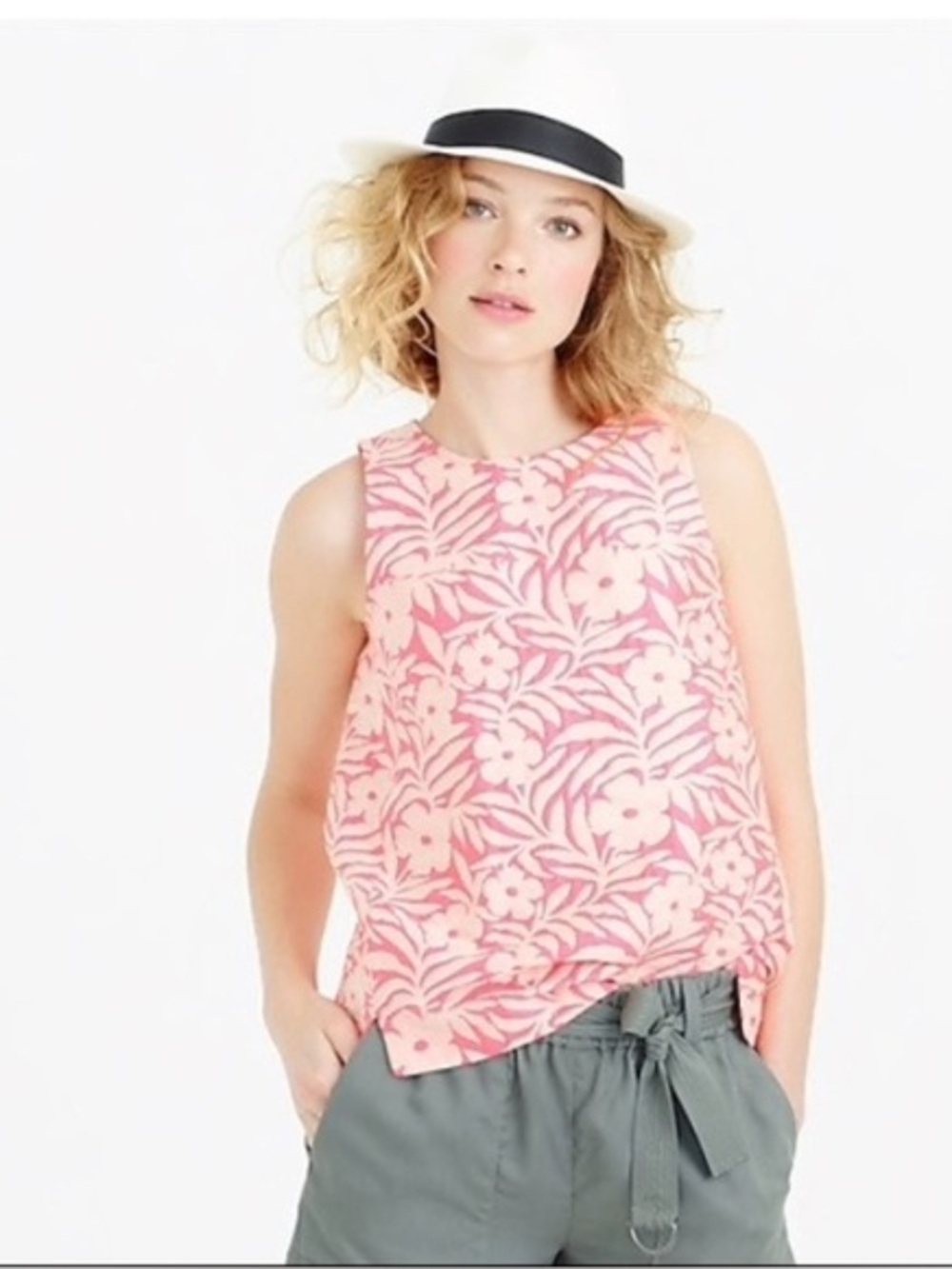 J Crew Seamed Shell Plumeria Jacquard Tank Blouse